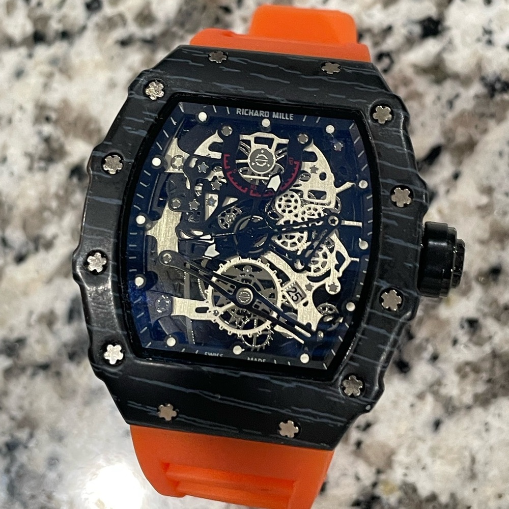 Black and Orange Skeleton Watch